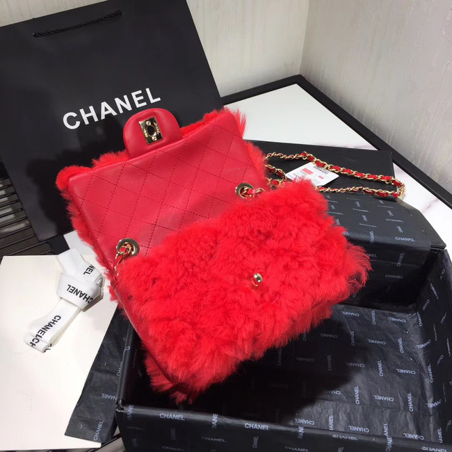 Chanel flap bag Wool sheepskin &Gold-Tone Metal AS1199 red