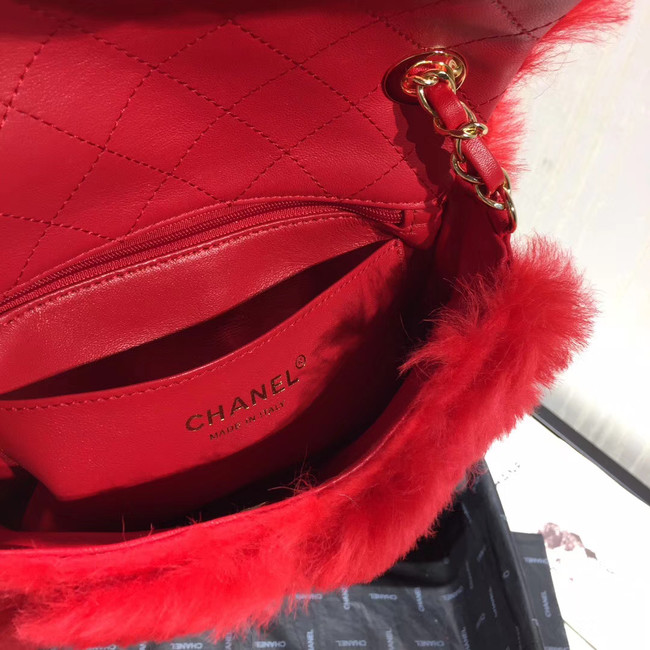 Chanel flap bag Wool sheepskin &Gold-Tone Metal AS1199 red