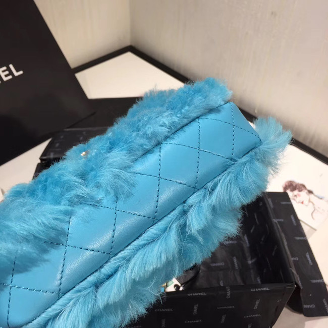 Chanel flap bag Wool sheepskin &Gold-Tone Metal AS1199 skyblue