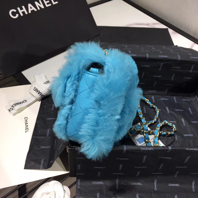 Chanel flap bag Wool sheepskin &Gold-Tone Metal AS1199 skyblue