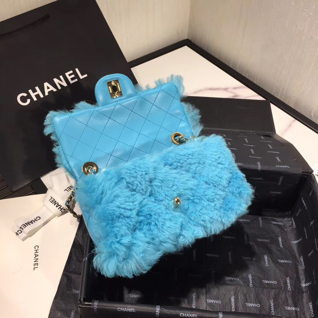 Chanel flap bag Wool sheepskin &Gold-Tone Metal AS1199 skyblue