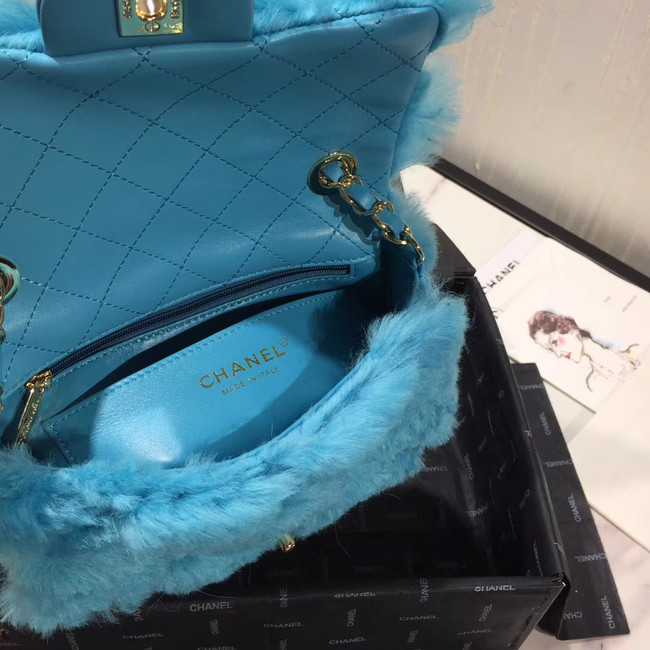 Chanel flap bag Wool sheepskin &Gold-Tone Metal AS1199 skyblue