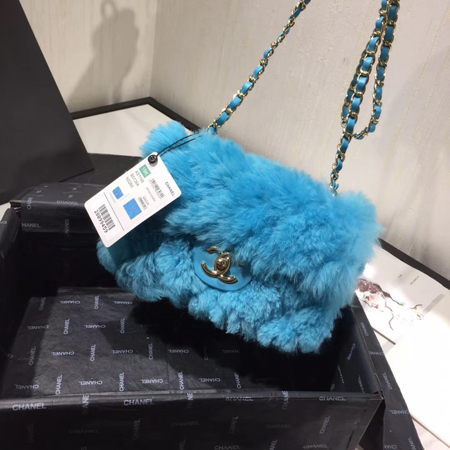 Chanel flap bag Wool sheepskin &Gold-Tone Metal AS1199 skyblue