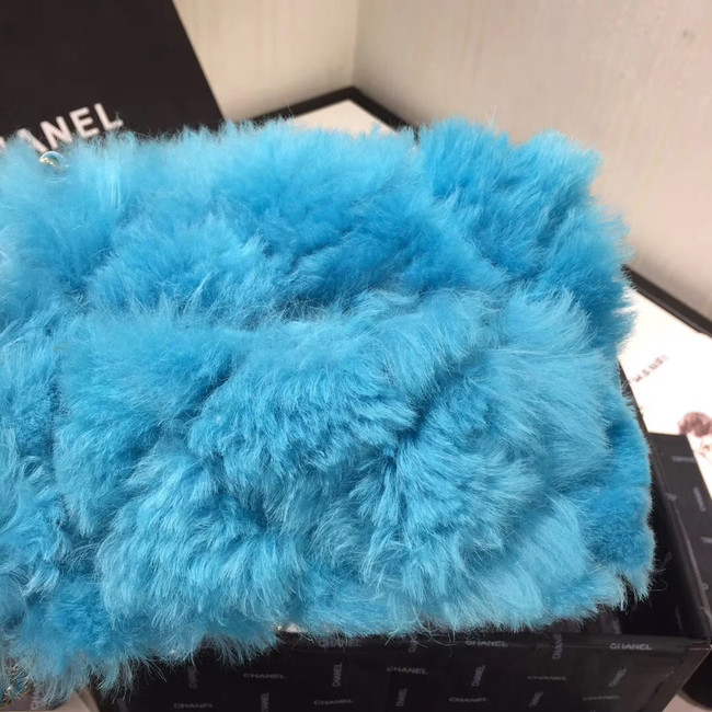 Chanel flap bag Wool sheepskin &Gold-Tone Metal AS1199 skyblue