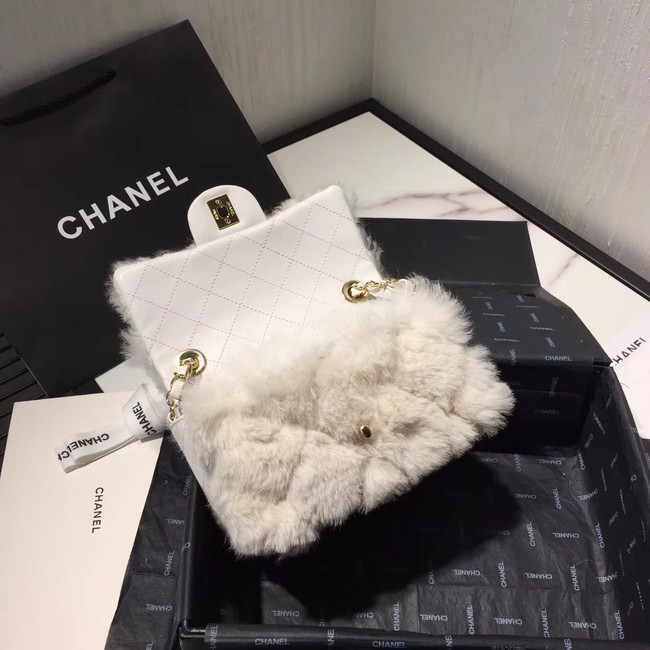 Chanel flap bag Wool sheepskin &Gold-Tone Metal AS1199 white