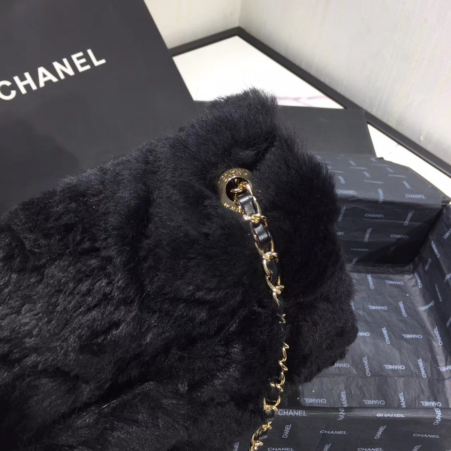 Chanel flap bag Wool sheepskin &Gold-Tone Metal AS1200 black