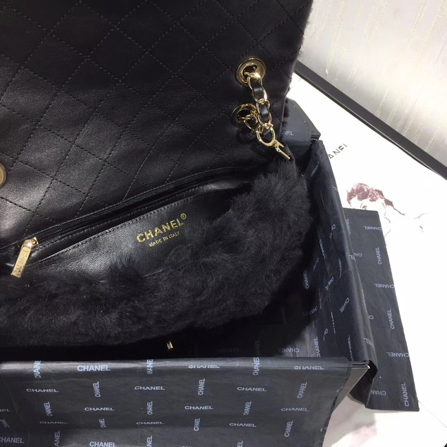 Chanel flap bag Wool sheepskin &Gold-Tone Metal AS1200 black
