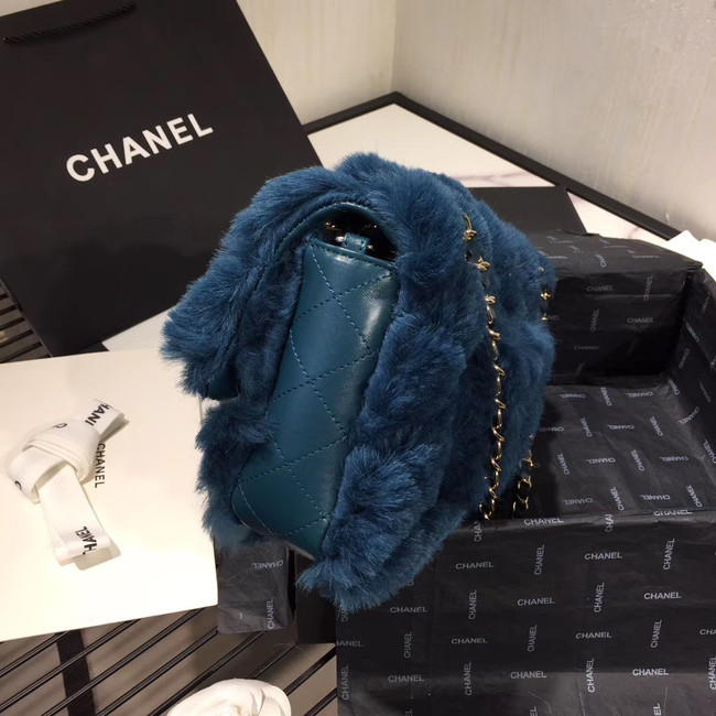Chanel flap bag Wool sheepskin &Gold-Tone Metal AS1200 blue