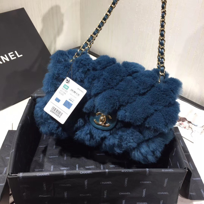 Chanel flap bag Wool sheepskin &Gold-Tone Metal AS1200 blue