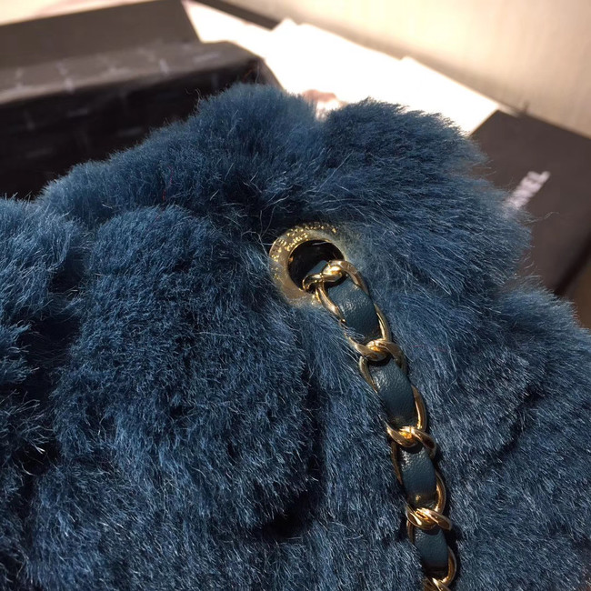 Chanel flap bag Wool sheepskin &Gold-Tone Metal AS1200 blue