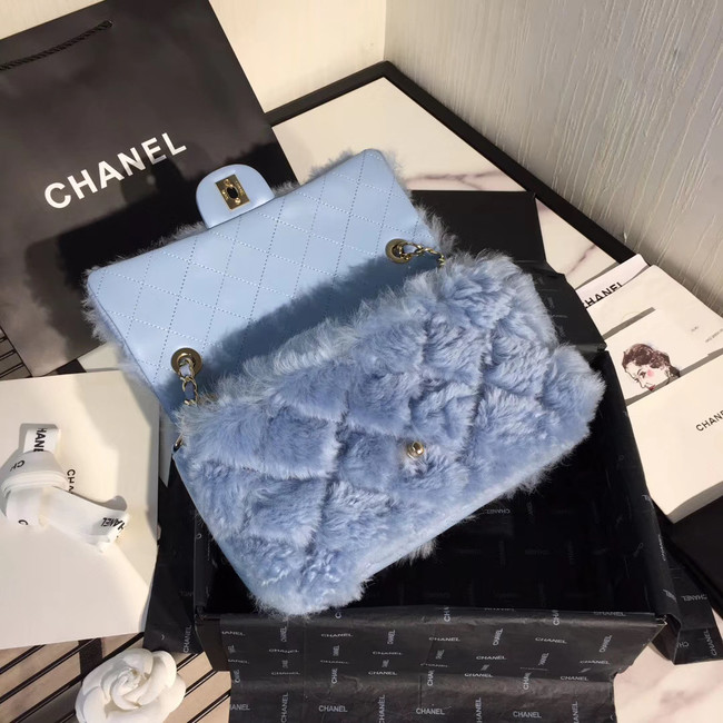 Chanel flap bag Wool sheepskin &Gold-Tone Metal AS1063 light blue