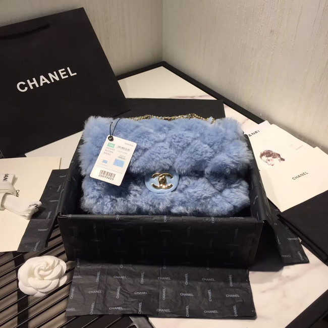 Chanel flap bag Wool sheepskin &Gold-Tone Metal AS1200 light blue