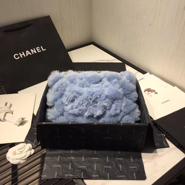 Chanel flap bag Wool sheepskin &Gold-Tone Metal AS1200 light blue