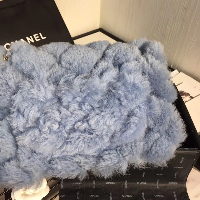 Chanel flap bag Wool sheepskin &Gold-Tone Metal AS1063 light blue
