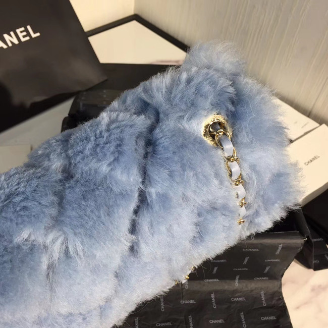 Chanel flap bag Wool sheepskin &Gold-Tone Metal AS1063 light blue