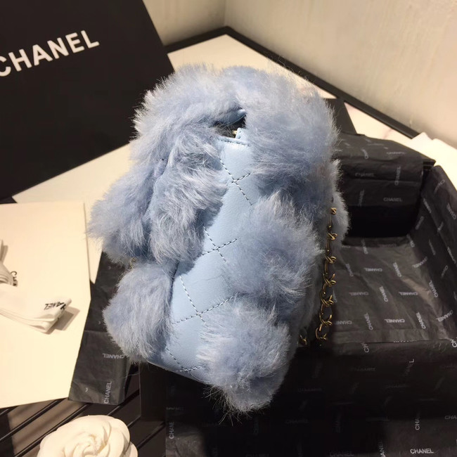 Chanel flap bag Wool sheepskin &Gold-Tone Metal AS1063 light blue