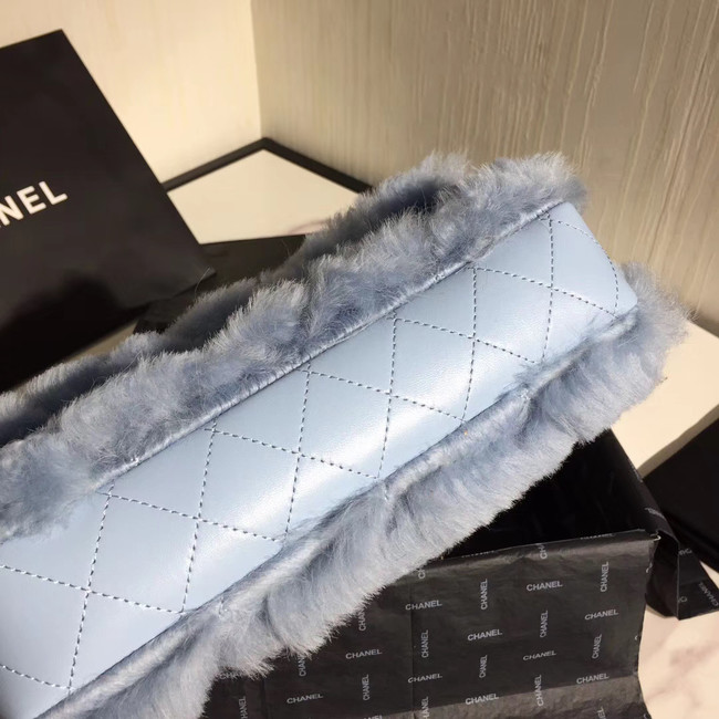 Chanel flap bag Wool sheepskin &Gold-Tone Metal AS1200 light blue
