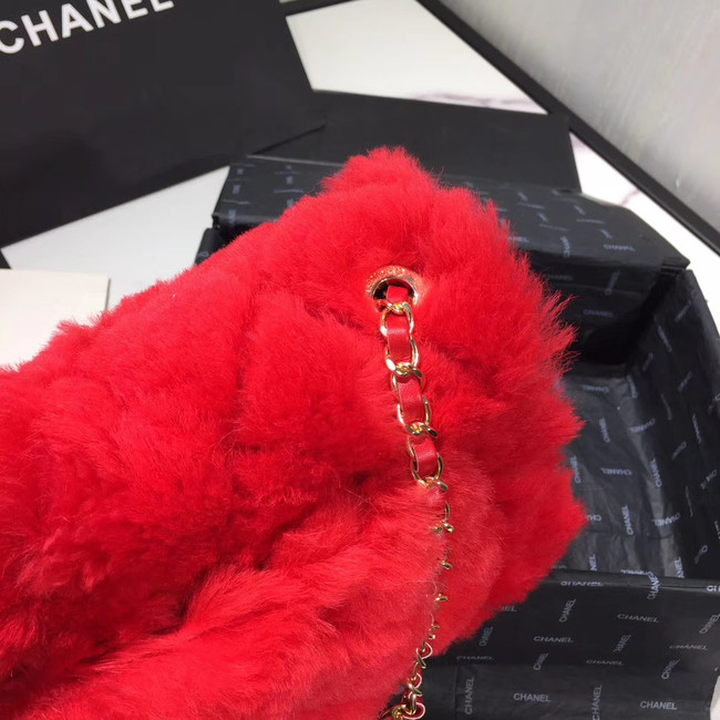 Chanel flap bag Wool sheepskin &Gold-Tone Metal AS1200 red