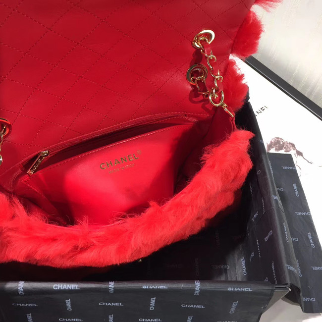 Chanel flap bag Wool sheepskin &Gold-Tone Metal AS1200 red