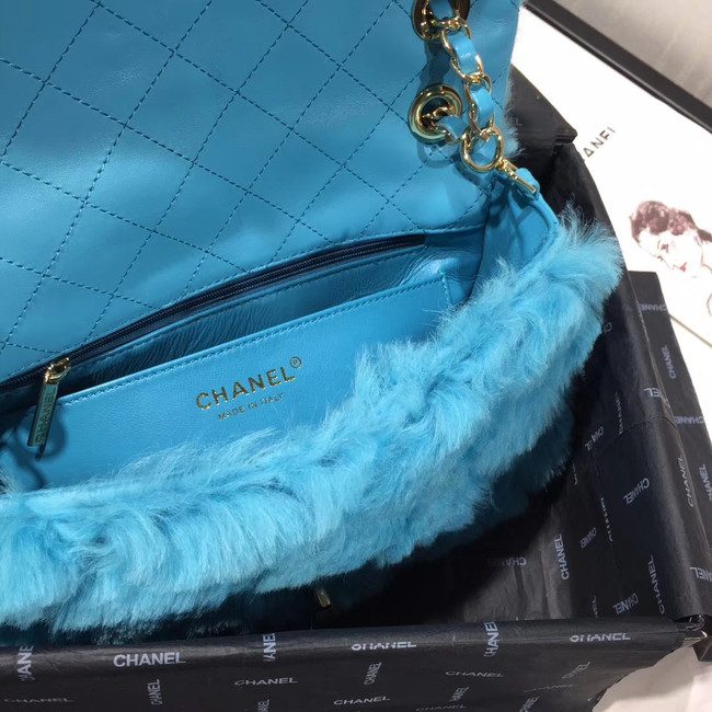 Chanel flap bag Wool sheepskin &Gold-Tone Metal AS1063 sky blue