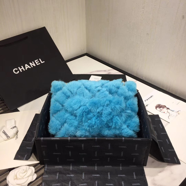 Chanel flap bag Wool sheepskin &Gold-Tone Metal AS1200 sky blue