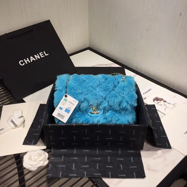 Chanel flap bag Wool sheepskin &Gold-Tone Metal AS1200 sky blue