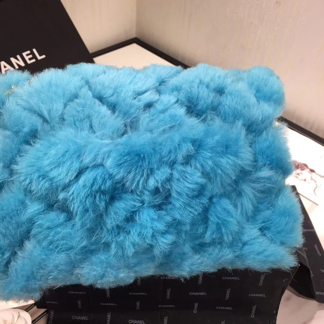 Chanel flap bag Wool sheepskin &Gold-Tone Metal AS1200 sky blue