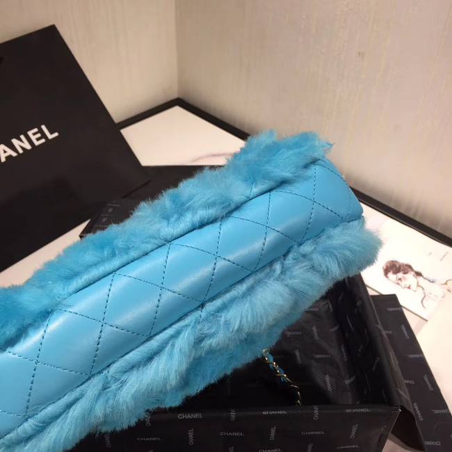 Chanel flap bag Wool sheepskin &Gold-Tone Metal AS1200 sky blue