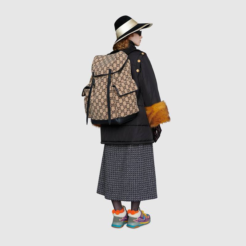 Gucci Small GG wool backpack 598184 Black mesh back