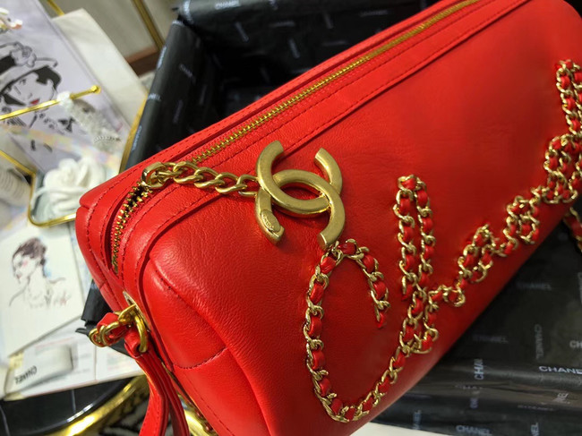 Chanel Original Soft Leather Chain Bag & Gold-Tone Metal AS1531 red