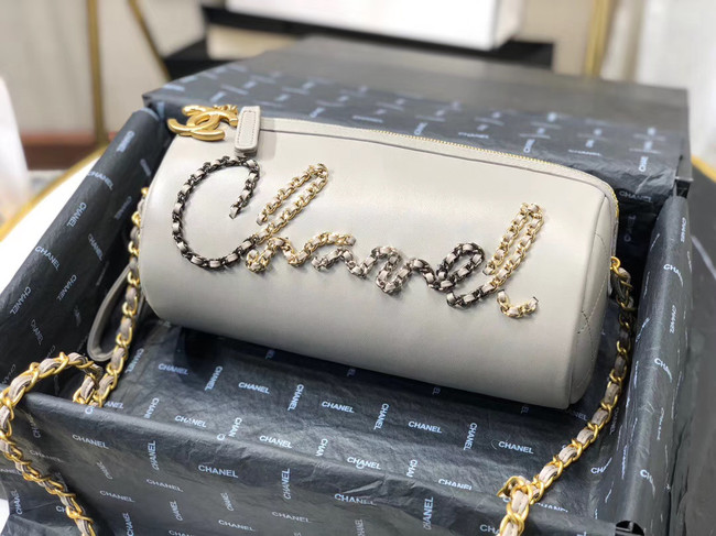 Chanel Original Soft Leather Chain Bag & Gold-Tone Metal AS1531 grey