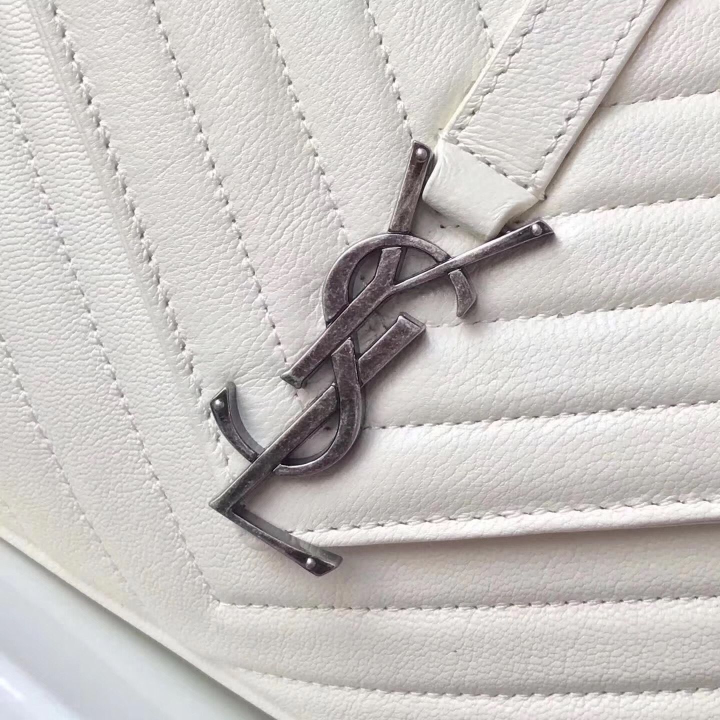 Saint Laurent Small Classic Monogramme Leather Flap Bag Ancient Silver Hardware Y2802 White