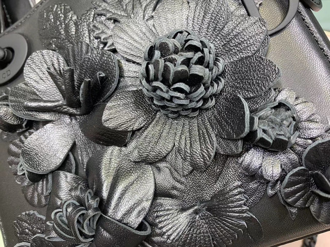 Dior MINI LADY DIOR CALFSKIN BAG Flower M0505 Black
