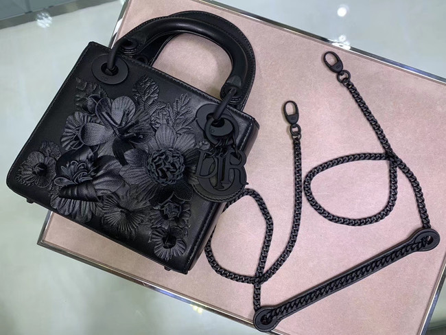 Dior MINI LADY DIOR CALFSKIN BAG Flower M0505 Black