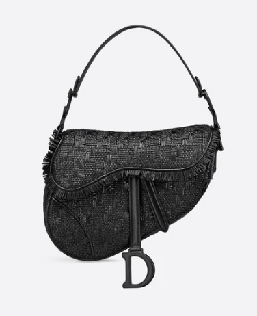 Dior SADDLE BRAIDED LEATHER STRIPS WITH FRINGE BAG M900 black