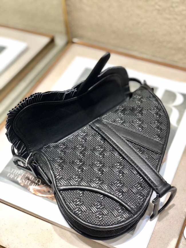 Dior SADDLE BRAIDED LEATHER STRIPS WITH FRINGE BAG M900 black