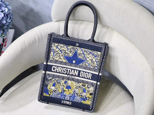 SUN VERTICAL DIOR BOOK TOTE TAROT EMBROIDERED CANVAS BAG M1272Z-2