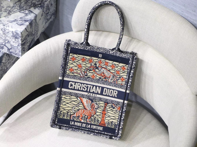 SUN VERTICAL DIOR BOOK TOTE TAROT EMBROIDERED CANVAS BAG M1272Z-6