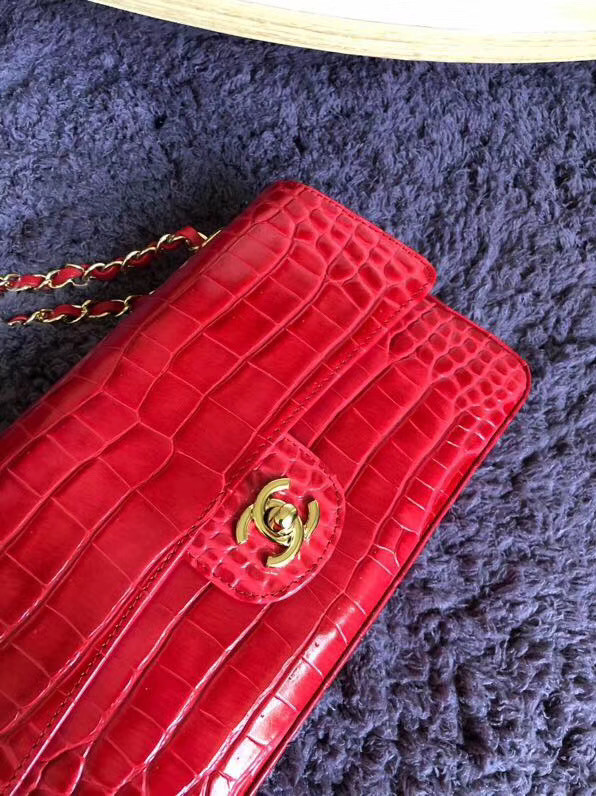 Chanel Classic Flap Bag Original Alligator & Gold-Tone Metal A01112 Cherry