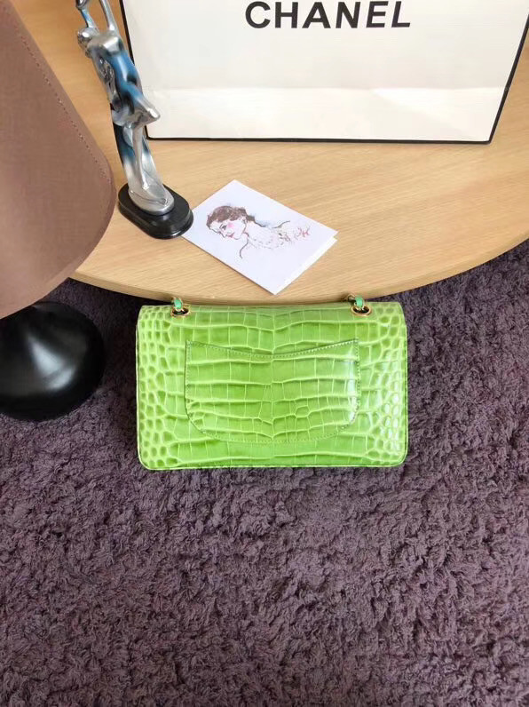 Chanel Classic Flap Bag Original Alligator & Gold-Tone Metal A01112 Green grass