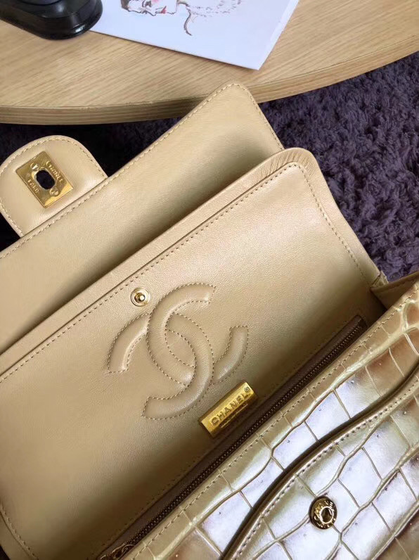 Chanel Classic Flap Bag Original Alligator & Gold-Tone Metal A01112 apricot