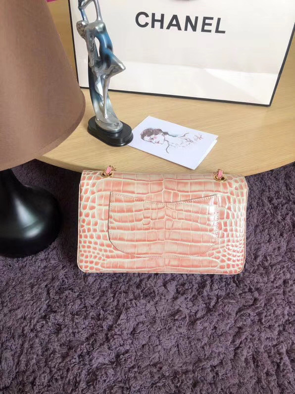 Chanel Classic Flap Bag Original Alligator & Gold-Tone Metal A01112 light pink