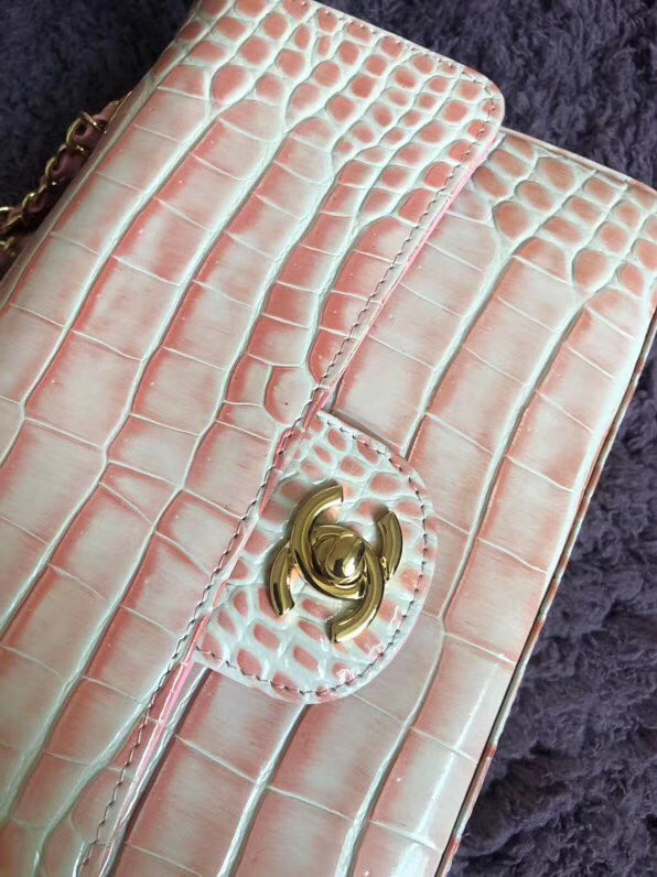 Chanel Classic Flap Bag Original Alligator & Gold-Tone Metal A01112 light pink