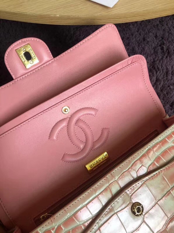 Chanel Classic Flap Bag Original Alligator & Gold-Tone Metal A01112 light pink