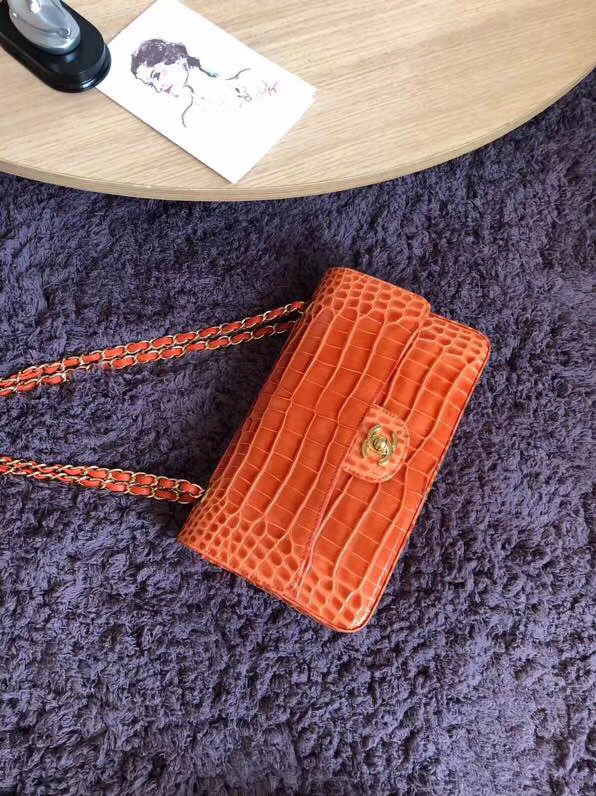 Chanel Classic Flap Bag Original Alligator & Gold-Tone Metal A01112 orange