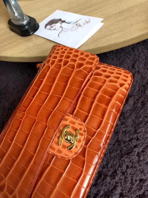 Chanel Classic Flap Bag Original Alligator & Gold-Tone Metal A01112 orange