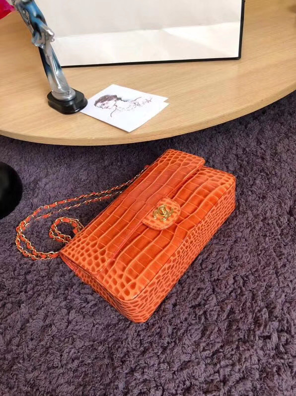 Chanel Classic Flap Bag Original Alligator & Gold-Tone Metal A01112 orange