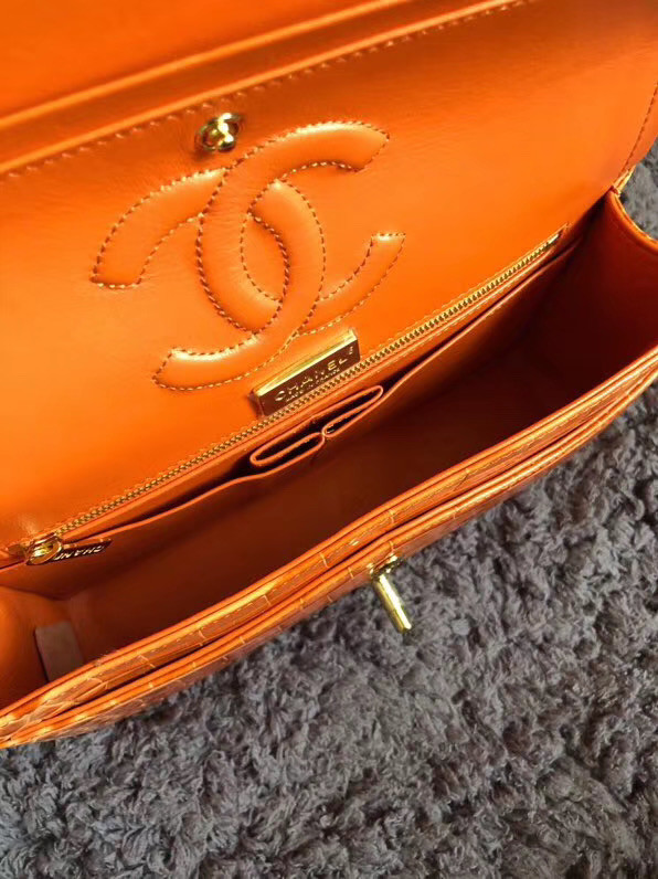 Chanel Classic Flap Bag Original Alligator & Gold-Tone Metal A01112 orange