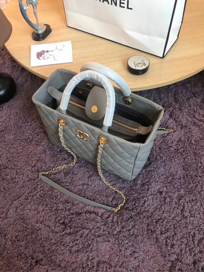 Chanel large shopping bag Calfskin & Gold-Tone Metal A57974 grey