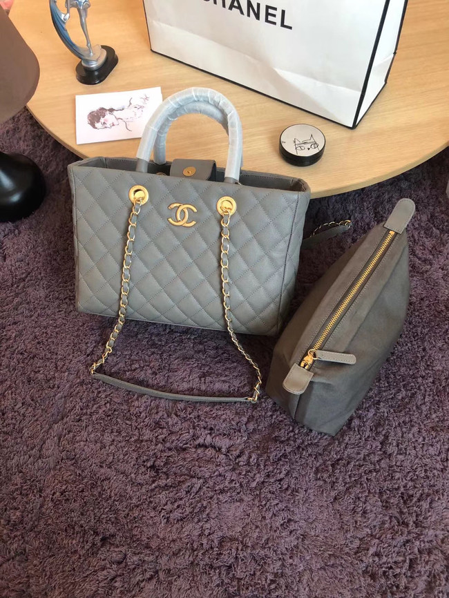 Chanel large shopping bag Calfskin & Gold-Tone Metal A57974 grey